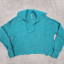 Free People Marlie Sweater Women M Teal Green Collared Rib Knit Oversize... - $32.62