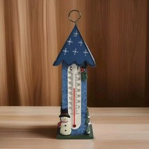 Vintage Wooden Reminiscent Birdhouse Design Snowman Winter Christmas Thermometer - £11.48 GBP