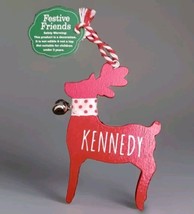 Festive Friends KENNEDY Christmas Tree Deer Wooden Decoration Ornament w... - $5.94