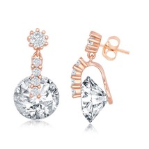 Sterling Silver Round Spinning CZ Earrings - Rose Gold Plated - £25.54 GBP