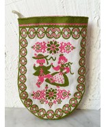 Vintage Austrian Folk Art Woven Oven Mitt -  Pink Green Dancing Couple - $23.70