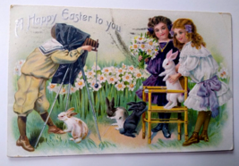 Easter Postcard Bunny Rabbits Photographer Camera Children 1909 Tuck Series 700 - £11.04 GBP