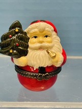 Santa Claus Hinged Christmas Trinket Box Porcelain 3” Santa w Pipe - $19.30