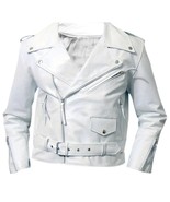 White Leather Motorcycle Jacket - Leather Biker Jacket Mens - Asymmetric Zipper - $279.99