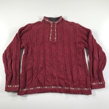 Woolrich Sweater Womens Medium Heather Red Gray Quarter Zip Nordic Fair Isle - £25.28 GBP