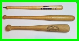 3x Vintage Mini Wooden Ad Baseball Bats ~ Hillerich &amp; Bradsby ~ Detroit Tigers  - £23.73 GBP