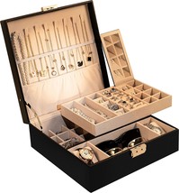 Women&#39;S Jewelry Boxes With Code Lock, Black Jewelry Storage Box, Leather Travel - £26.92 GBP