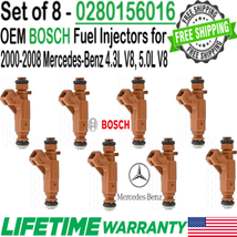 8x Bosch OEM Fuel Injectors for Mercedes-Benz 2000-2008 4.3L 5.0L V8 #0280156016 - £117.85 GBP