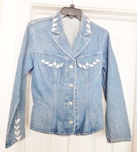 X&amp;R Marcela Womens Denim Jacket Coat Biker Embellished Tag Cut Blue S/M (?) - £27.61 GBP