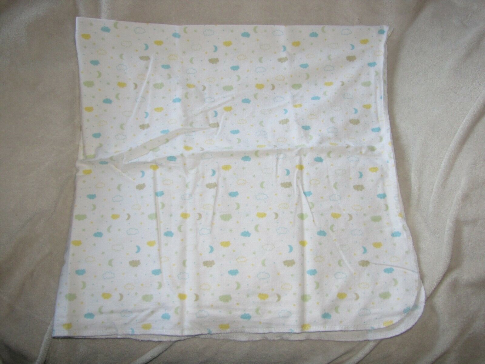 Circo White cotton flannel baby swaddle blanket Blue Yellow Green Cloud Moon - $29.69