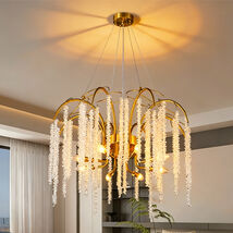 8-Light Modern Crystal Chandelier,31.5"Adjustable Candle Pendant for Liv... - $309.63