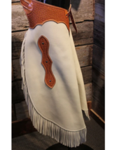 Western Cowboy Leather Chinks Chaps Handmade Basket Trim with Twisted Fringe - £70.52 GBP+