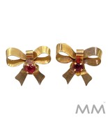 10K Yellow Gold Bow Shape Stud Earrings w/ Red Stones 2.0 Grams - $377.44 CAD