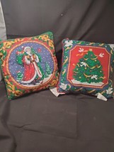 Vintage Throw Pillow Avon With Santa &amp; Christmas Tree 1995 Approx. 12&quot; X 12 - £10.41 GBP