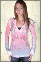 Butterfly Dropout Truth Unicorn Womens Long Sleeve V-Neck Hoodie Top Pink Tan XS - £49.95 GBP