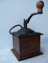 VINTAGE OLD COFFEE GRINDER WOOD AND CAST IRON COLLECTIBLE KITCHEN ACCENT - $60.00