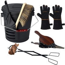 Ash Bucket With Lid Metal Ash Bucket 5.2 Gallon With Lid Shovel Gloves Brush Fir - £104.88 GBP