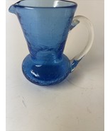 Collector Vintage Small Handblown Cobalt Blue Cracked Glass Pitcher - $16.99