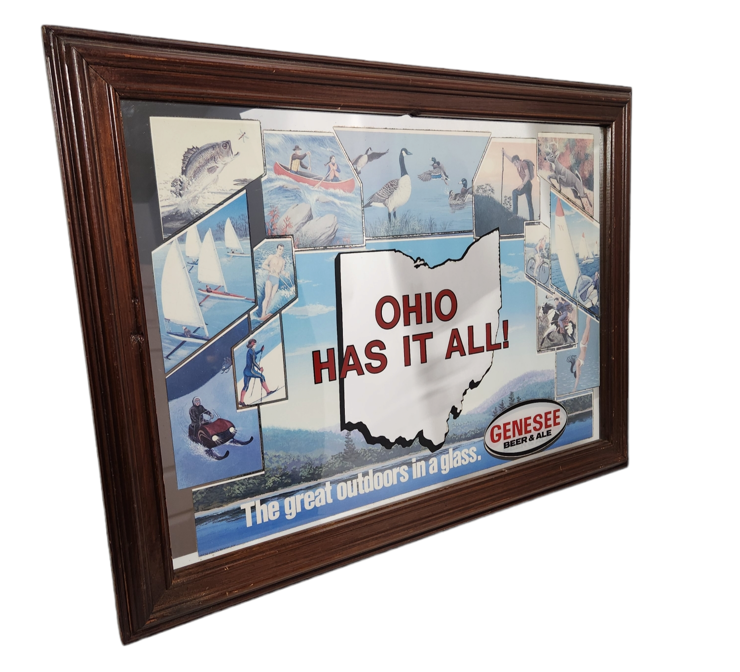 Vintage GENESEE Beer &amp; Ale Bar Mirror OHIO Fishing Hunting Hiking Sign  ... - $49.50