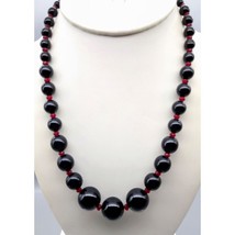 Graduated Lucite Gothic Beaded Necklace, Black Beads with Ruby Red Crystal Space - £30.35 GBP