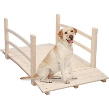 Outdoor 4-ft Wooden Garden Bridge with Rails in Natural Wood Finish - $3,195.66 MXN