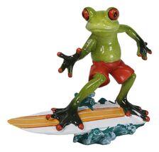 Green Surfer Toad Frog in Red Shorts Riding Ocean Waves With Surfboard F... - €22,47 EUR