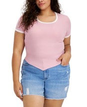 MSRP $24 Just Polly Trendy Plus Size Asymmetrical-Hem Ringer T-Shirt Size 2X - $16.83