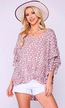 New GIGIO  S L Mauve Cream Dot Print Crepe Tassel Tie Top Hi-Lo Hem Over... - $31.81 CAD