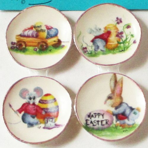 DOLLHOUSE Set 4 Cute Easter Plates CDD671 By Barb Miniature - $20.90