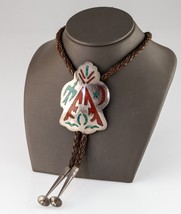 Sterling Silver Hand-Crafted Turquoise and Coral Inlay Bolo Tie Signed Bennett - £474.22 GBP