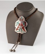 Sterling Silver Hand-Crafted Turquoise and Coral Inlay Bolo Tie Signed B... - £467.09 GBP