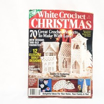 White Crochet Christmas Crafts Magazine 1990 Holiday Village Doily Ornaments - £10.82 GBP