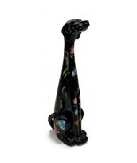 Long Neck Black Dog Ceramic Pottery Hand Painted Floral Statue Vintage 1... - £31.63 GBP