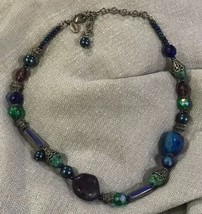 Rare retired  multi color foiled art glass Chico&#39;s necklace 15&quot; -19&quot; w - £47.18 GBP