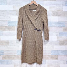 Calvin Klein Cable Knit Shawl Collar Sweater Dress Brown Casual Womens Small - $24.74