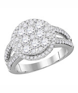 14k White Gold Round Diamond Cluster Bridal Wedding Engagement Ring 1-3/... - $45,597.46 MXN