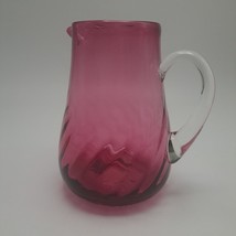 Hand Blown Pilgrim Cranberry Glass Pitcher Applied Clear Handle - £37.38 GBP