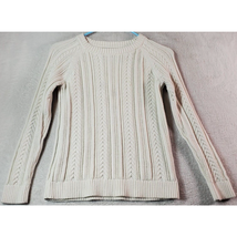 Lands&#39; End Sweater Womens Size XS White Knit 100% Cotton Long Sleeve Round Neck - £9.56 GBP