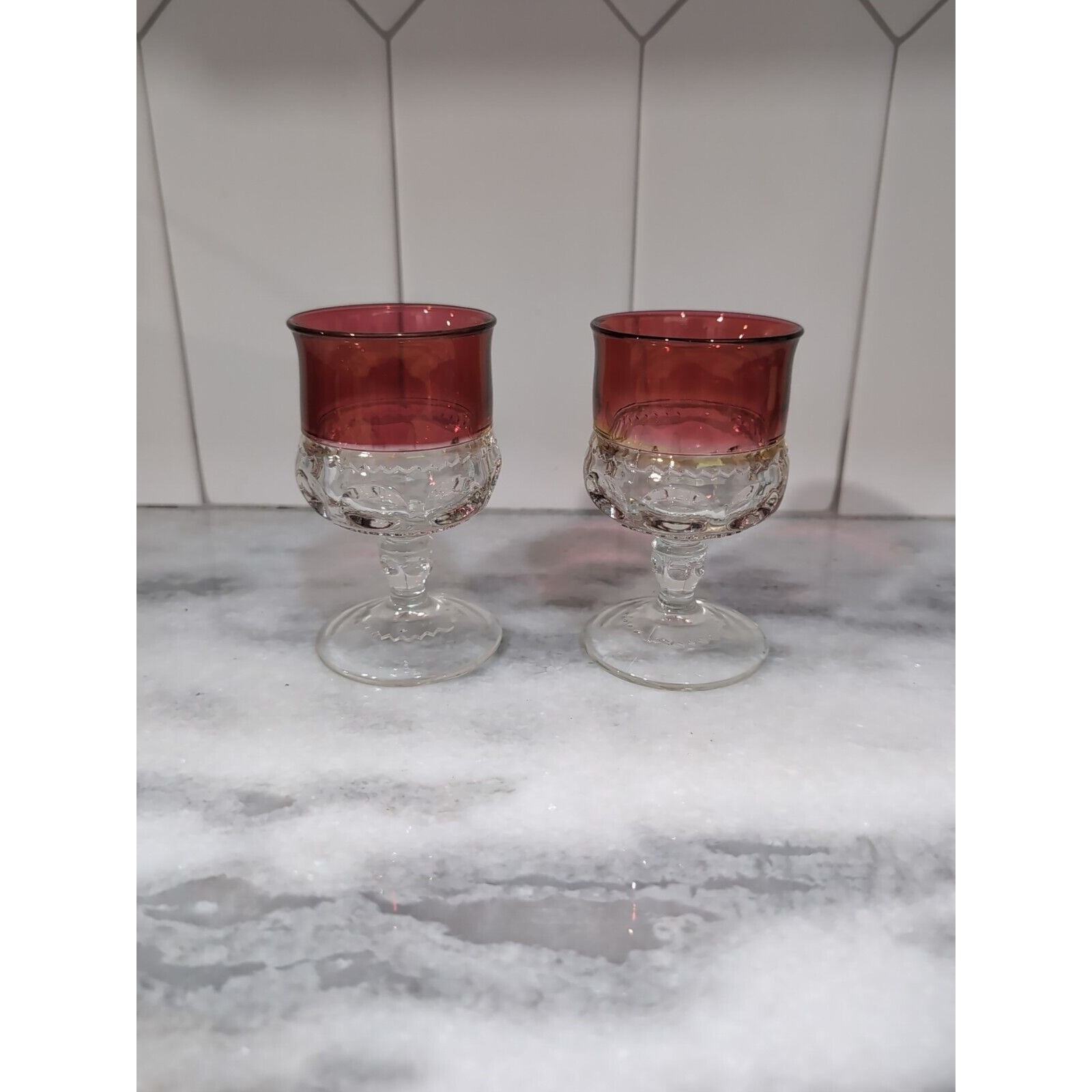 Tiffin Franciscan Kings Crown Ruby Flashed Juice Glasses, Set Of 2 VTG G... - $13.86
