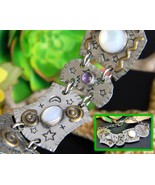 Marcia Q Miller Mixed Metal Panel Bracelet Symbols Stars Moons Fish - £52.59 GBP
