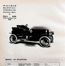 1908 Waltham Model 138 Roadster Print Catalog Advertisement Automobilia ... - $563.75 MXN