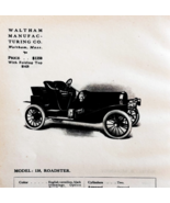 1908 Waltham Model 138 Roadster Print Catalog Advertisement Automobilia ... - $555.10 MXN