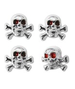 Chrome Skull w/ Red Eyes &amp; Cross Bones Tire Valve Stem Caps Covers Car S... - €4,29 EUR