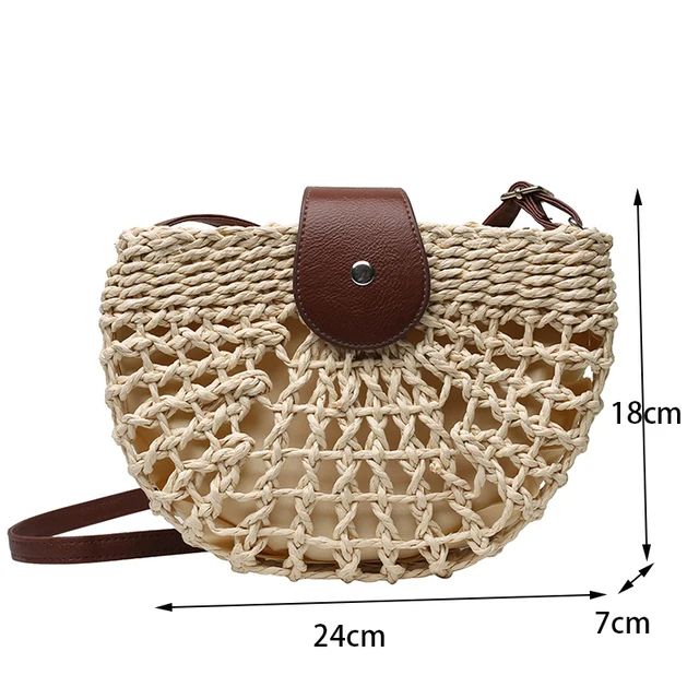 Summer Straw Bag For Women Fashion Semi Crossbody Bags Rattan Handmade Messenger - $65.08