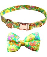 NEW Yellow Floral Adjustable Dog Collar w/ Removable Bow Tie sz XL 16-26... - $7.95