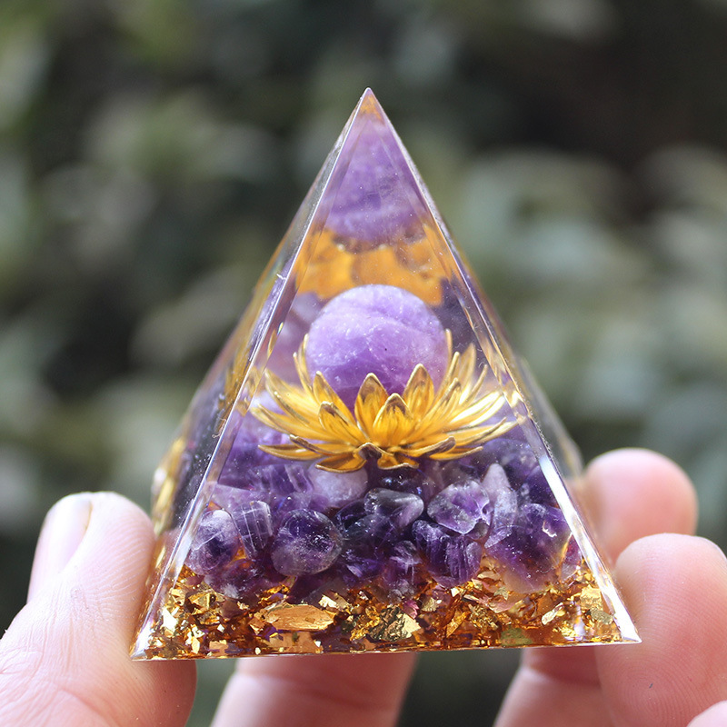 Natural Orgonite Pyramid Reiki Amethyst Energy Healing Chakra Meditation... - $11.99