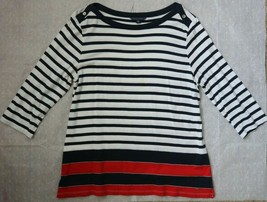 Tommy Hilfiger Women`s Top XL Shirt 3/4 Sleeve Cotton Striped White Blue Red - £23.97 GBP