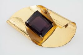 Coro Vermeil Modernist Sterling Silver Gold Plated Brooch w/ Quartz Accent - $217.23