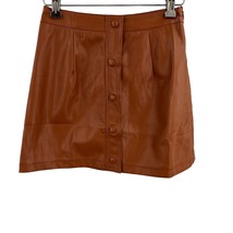 Lulus Most Fab Brown Vegan Leather Button-Front Mini Skirt New Medium - £24.32 GBP