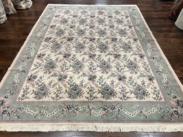 Belgium Power Loomed Rug 8x11, Ivory and Green, Wool Carpet, Floral - £679.45 GBP